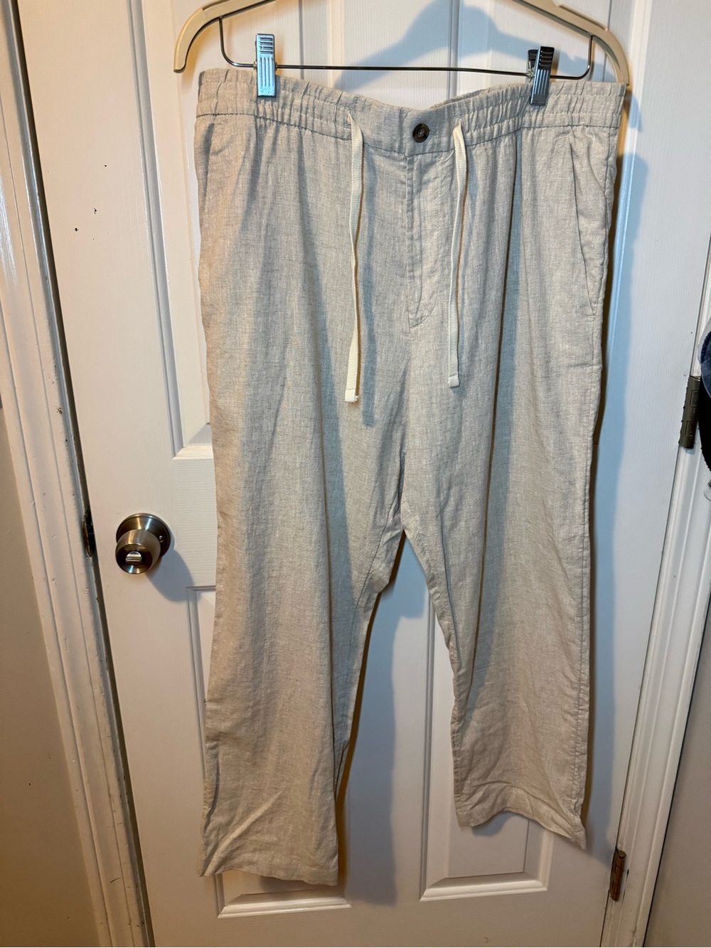 H&M Men's Light Beige Drawstring Linen-Blend Pants